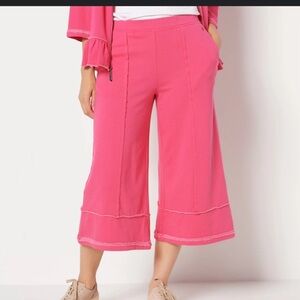 Peace Love World Hot Pink Wide Leg French Terry Crop Pants S Gauchos